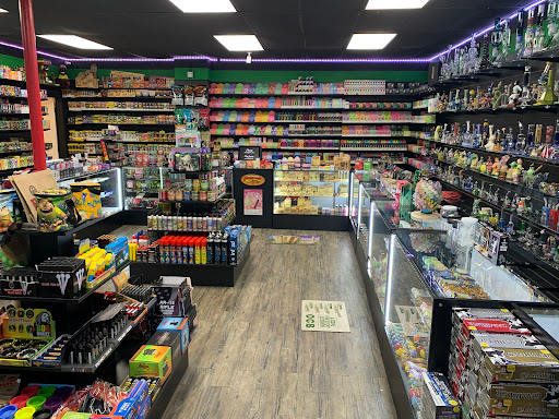 Interior of a Virginia smoke and vape shop lined with products